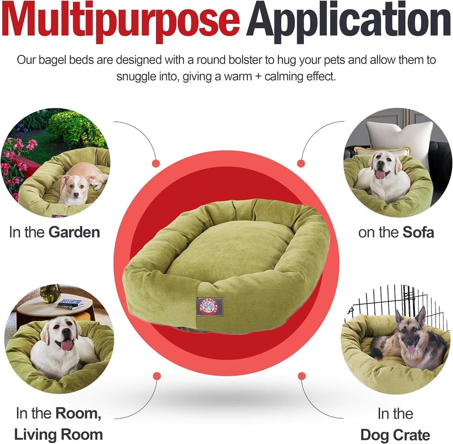 Majestic Pet 32 Inch Micro Velvet Calming Dog Bed Washable 32x23x7 (inch) – Cozy Soft Round Donut Dog Bed with Spine for Head Support - Pet Bed Medium – Apple (2025)