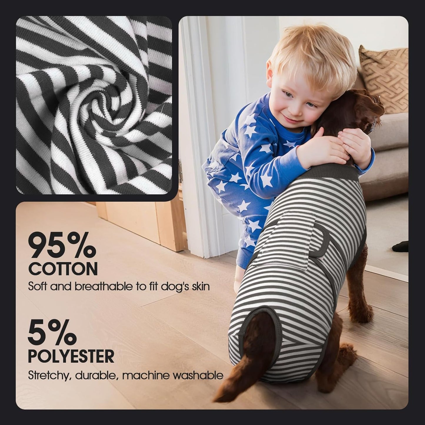 FUAMEY Dog Recovery Suit Male,Dogs Surgery Neuter Suits Puppy Spay Shirts for Female Protect Dog's Skin Anti Licking Abdominal Wounds Doggie Onesie Pet Bodysuit Alternative to Cone Gray Stripes XS