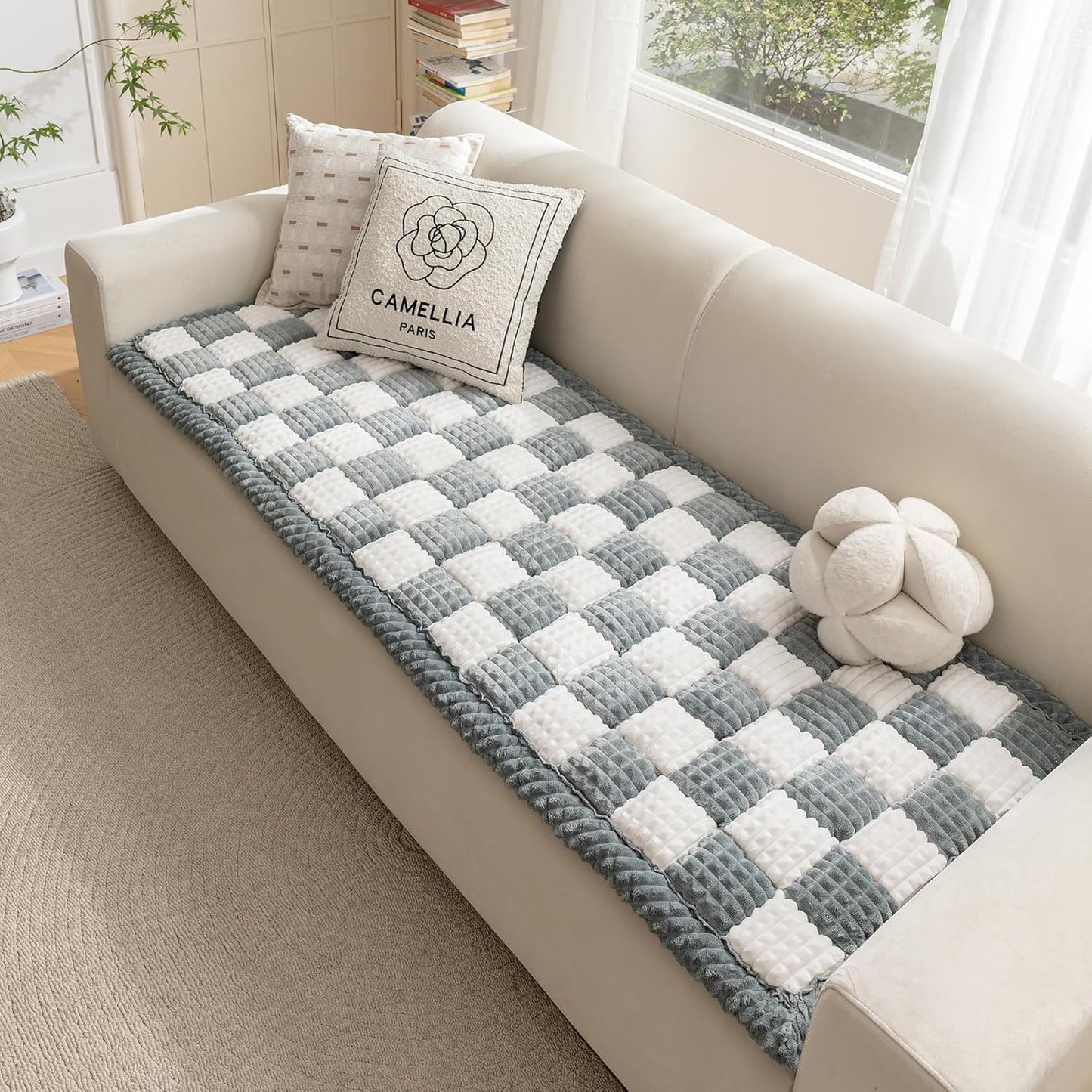 Couch Cover for Dogs Washable, Fuzzy Pet Cover for Sofa, Covers for 3 Cushion Couch Pet-Friendly, Non Slip Dog Bed Mat Dog Blanket (Bluegrey, 27.6x82.7 inch)