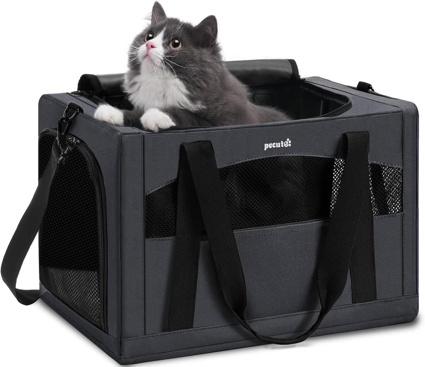pecute Cat Carrier Stable, Pet Carrier Breathable and Portable, Cat Carriers Bag with Scientific Hidden Partition, Carriers for Cat Under 5kg, Dog Carriers Suitable for Travel and Outing, Dark Gray