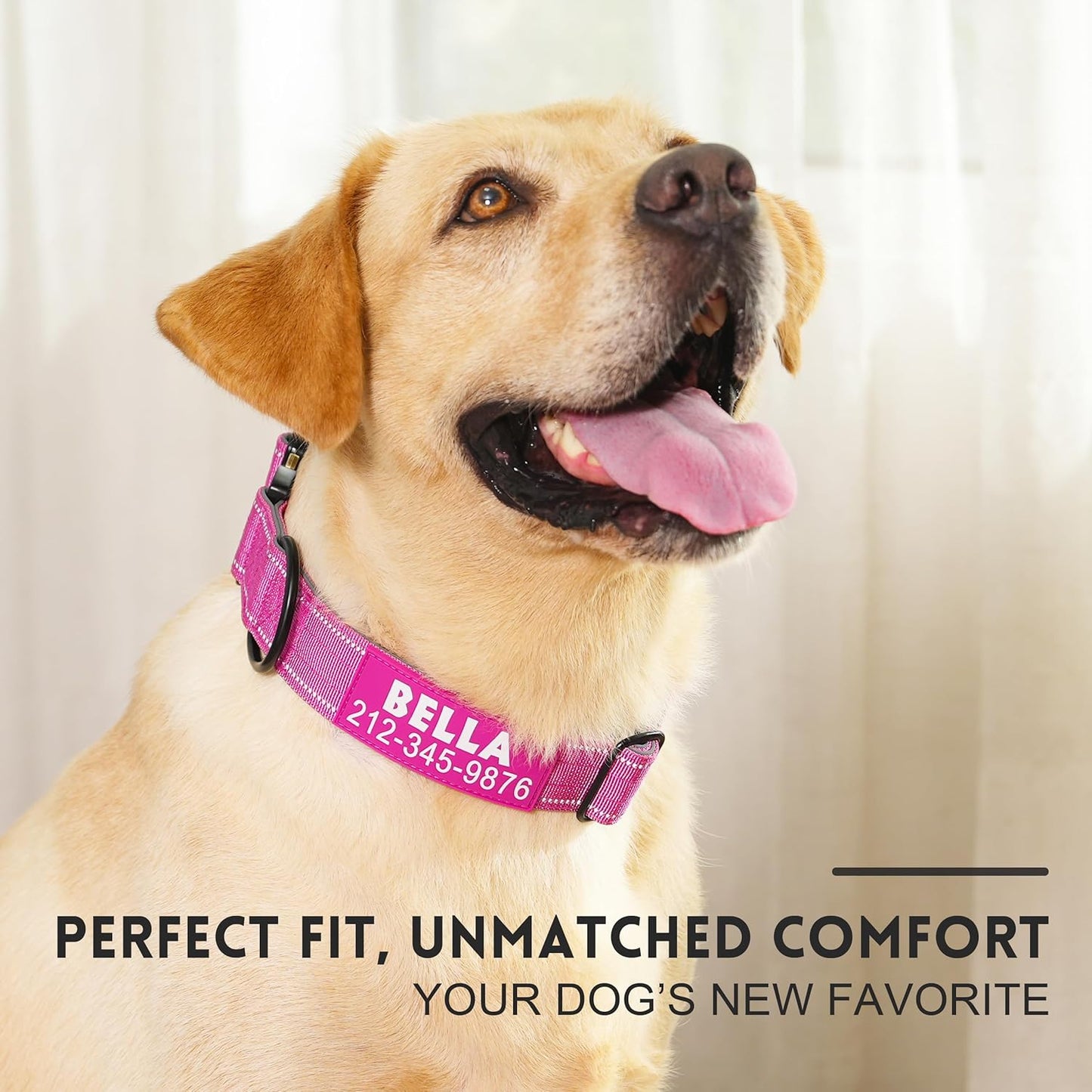 Personalized Tactical Dog Collar with Soft Padding & Reflective Strips for Large Dogs, Heavy Duty Nylon with Metal Buckle, Custom Name, Durable, Available in Pink, Blue, Black, Green