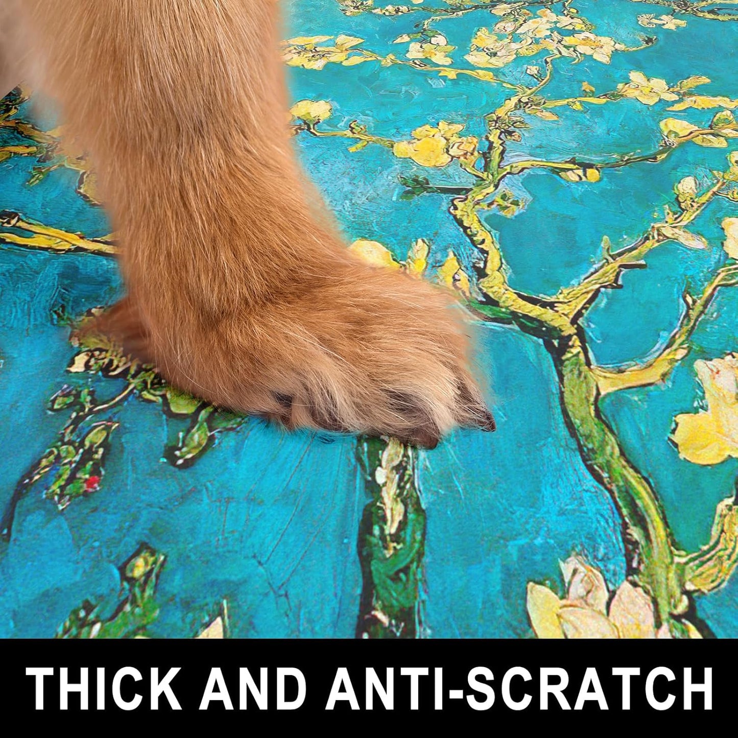 Dog Food Mat, 16" x 24" Flower Absorbent Dog Cat Bowl Mat for Food and Water, Cute Anti-Slip Rubber Pet Feeding Rug Protect Floors, Placemat for Feeding & Watering Supplies, Green