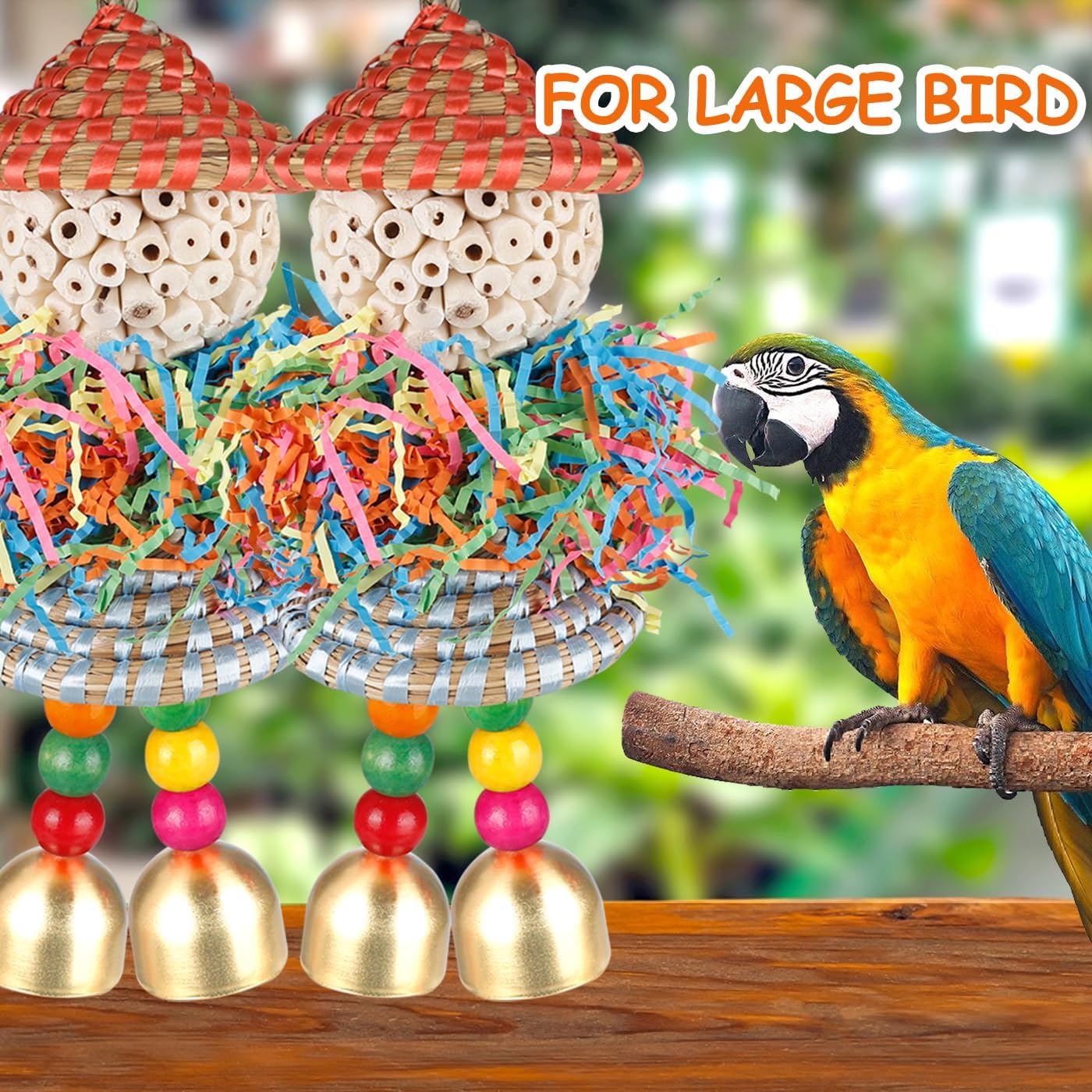 BBjinronjy 2PCS Bird Toys Parrot Foraging Shredder Hanging Toys Sola Balls with Bell for Small Parrots Parakeets Cockatiel Conures Love Birds Budgie Cage Toy