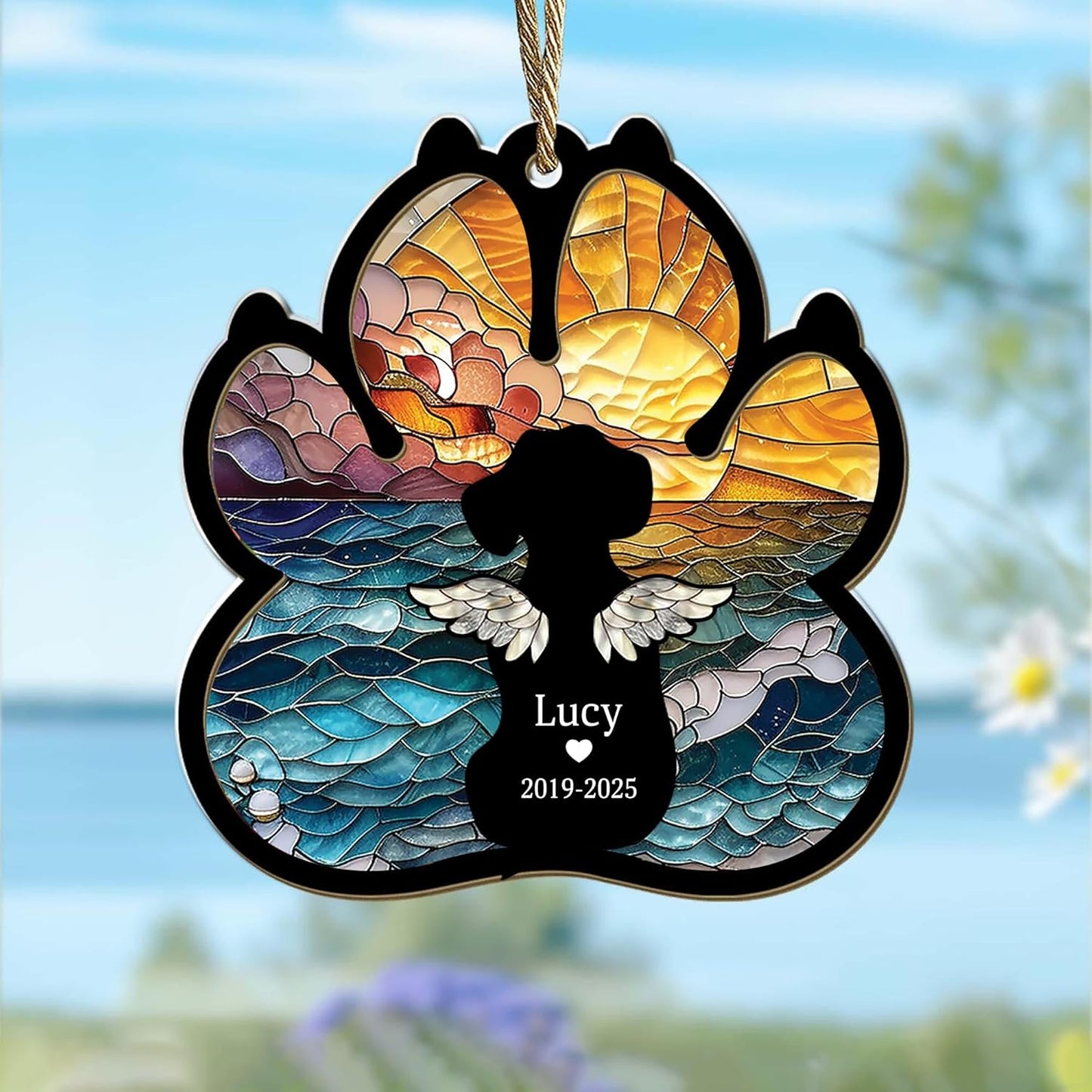 Personalized Pet Memorial Suncatcher with Dog Paw Shape, Custom Name & Years, Loss of Dog Gift, Pet Remembrance Ornament