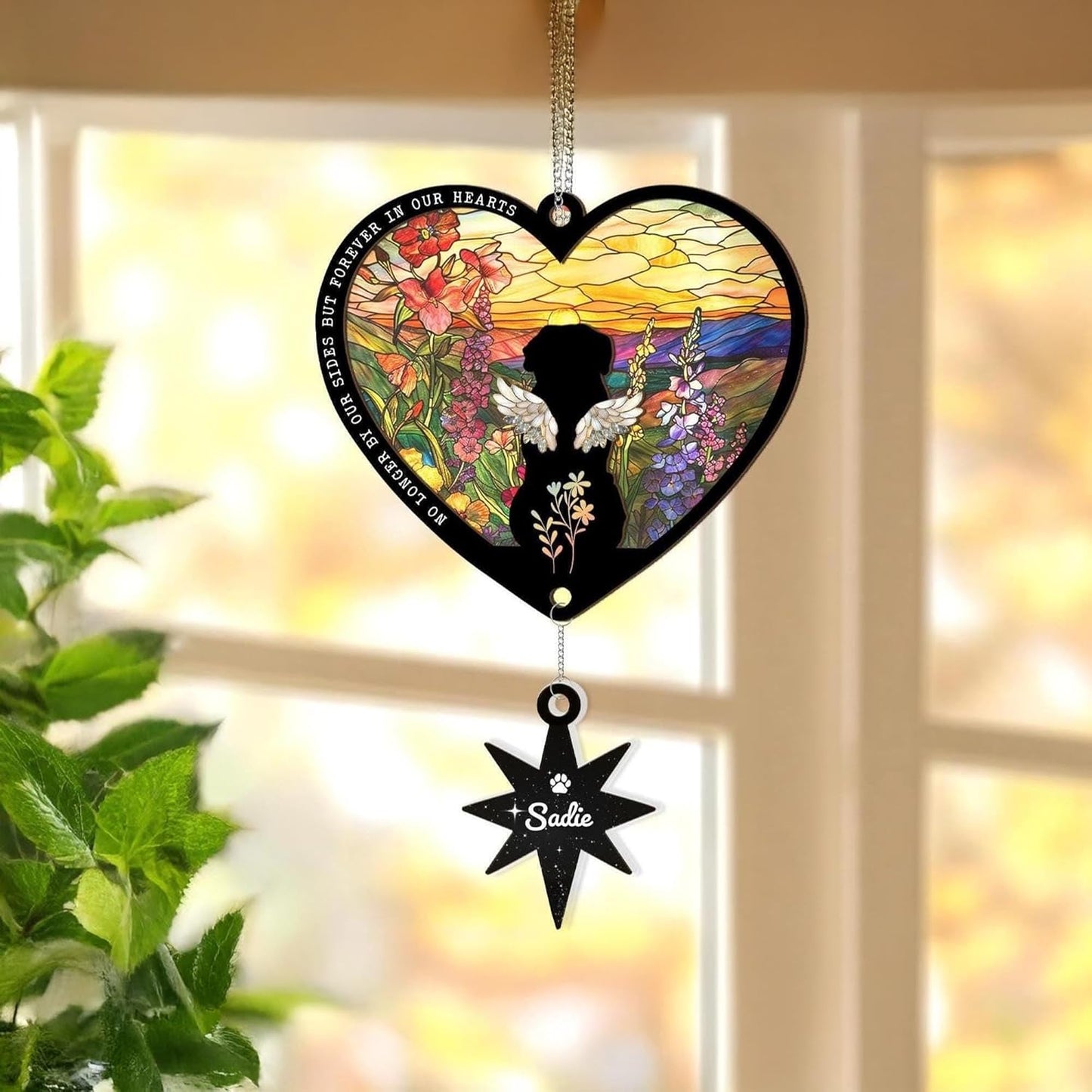 Personalized Dog Memorial Suncatcher – Custom Multiple Dogs with Names, Breeds & Backgrounds, Loss of Dog Sympathy Gift, Pet Remembrance Keepsake, Gift for Dog Lovers