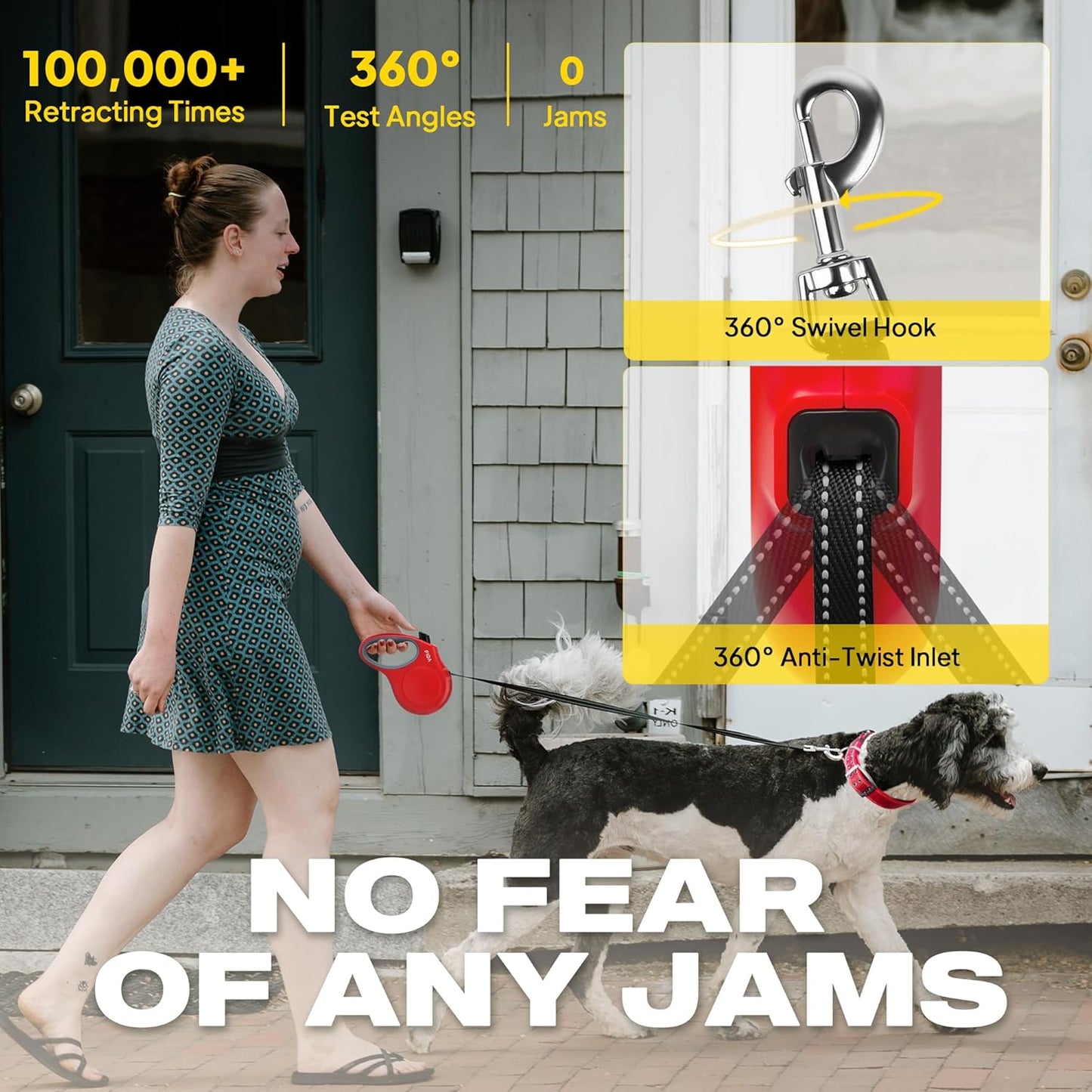 Fida Retractable Dog Leash, 16 ft Dog Walking Leash for Small and Medium Dogs up to 44lbs, 360° Tangle-Free, Red