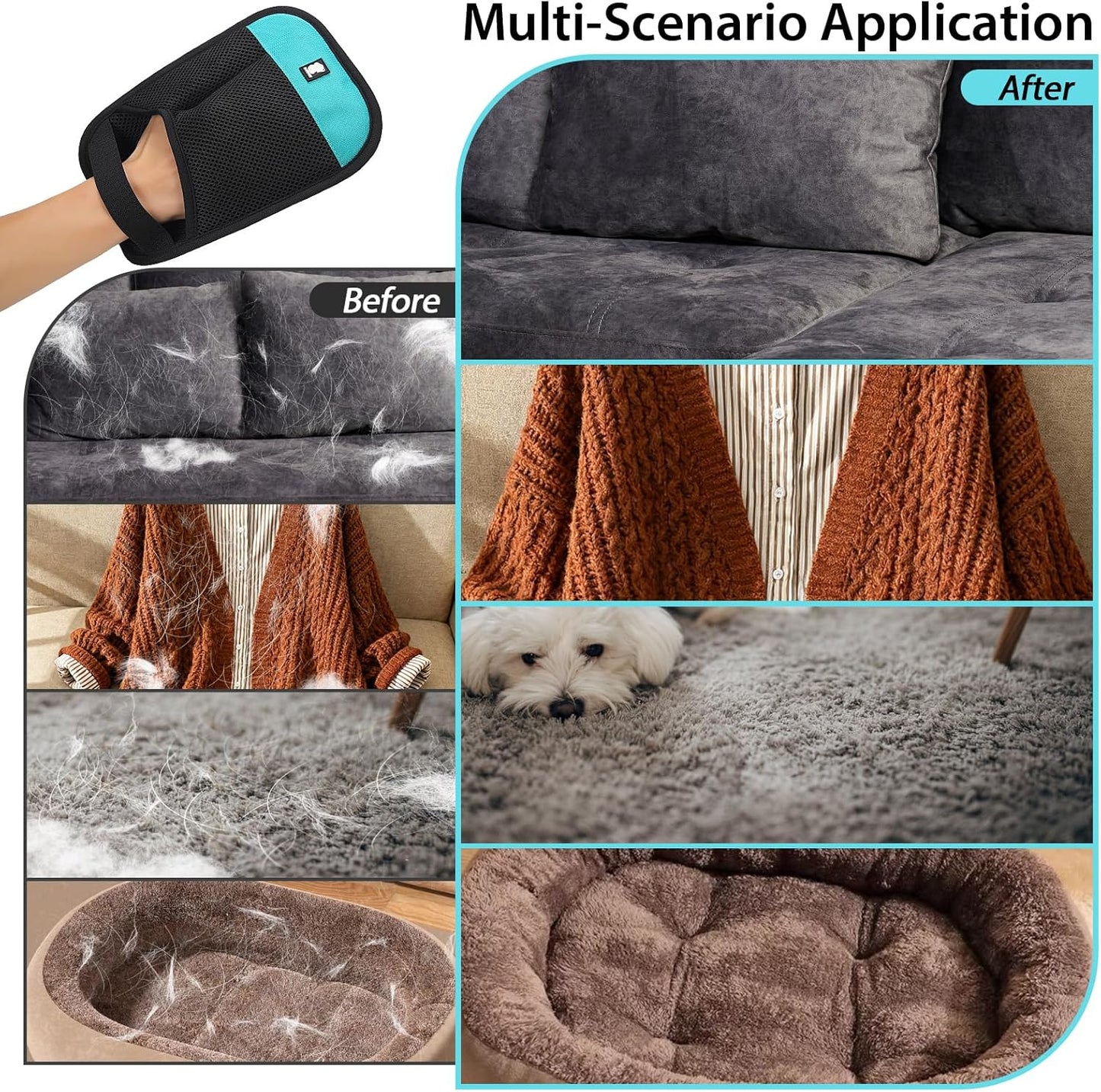 Dotoner Pet Hair Removal Glove Pet Hair Remover for Dogs & Cats Comfortable Fit Durable Pet Grooming Glove Easy to Use Pet Hair Mitt for Furniture Car and Home