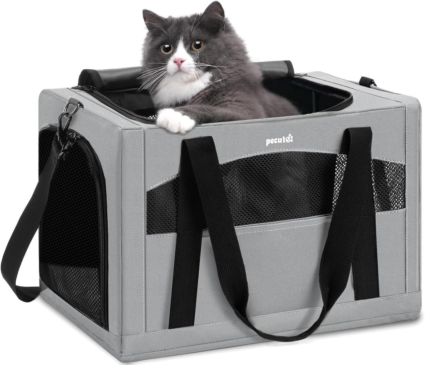 pecute Cat Carrier Stable, Pet Carrier Breathable and Portable, Cat Carriers Bag with Scientific Hidden Partition, Carriers for Cat Under 5kg, Dog Carrier Suitable for Travel and Outing, Gray