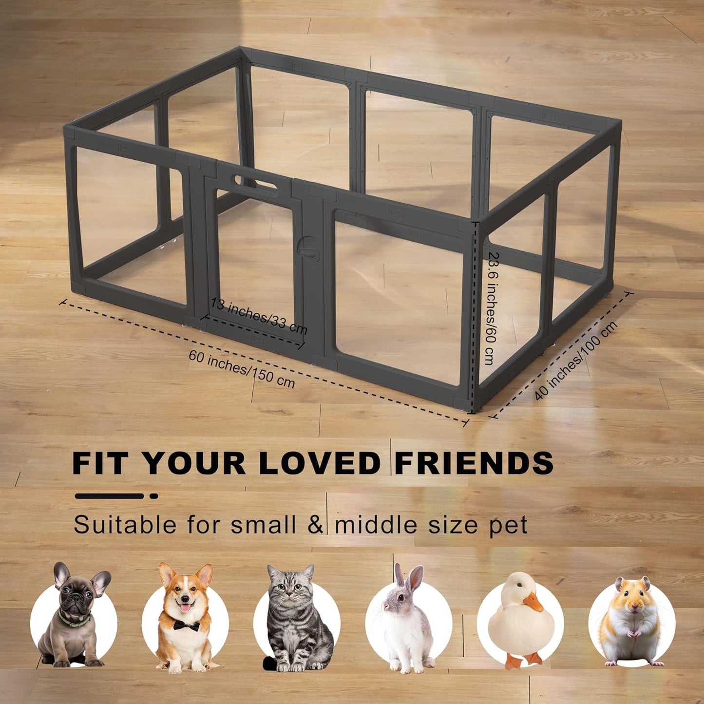Clear Acrylic Dog Playpen Indoor, Puppy Cat Small Pet Play Pen, Pet Cat Foldable Playpen for Rabbits, Dog Fence Crate Kennel Whelping Cage (Black, 10 Panel)