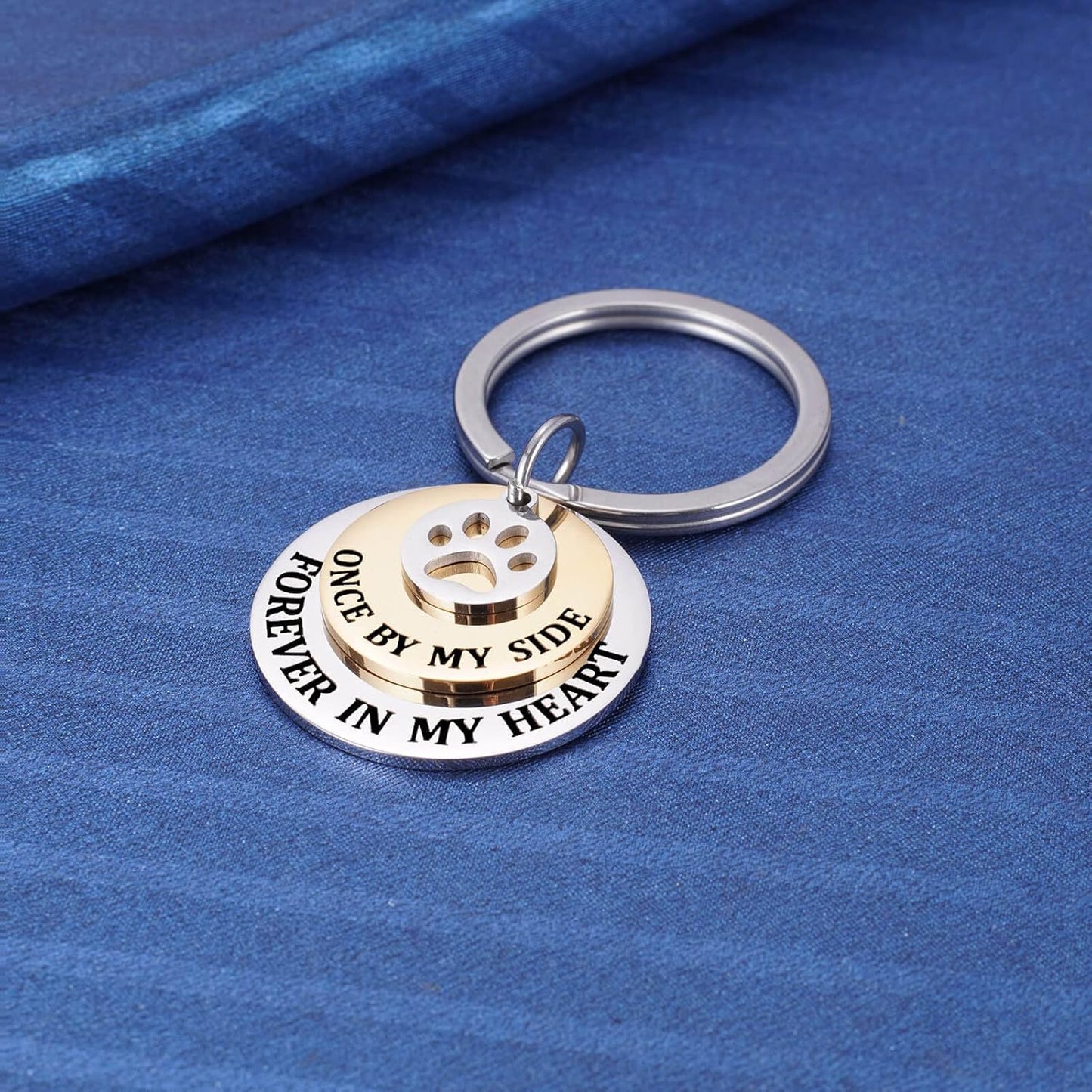 Pet Memorial Keychain Sympathy Gifts, Loss of Dog Cat Fur Baby Forever in My Heart Tri-Layer Remembrance Keyring for a Grieving Pet Owner