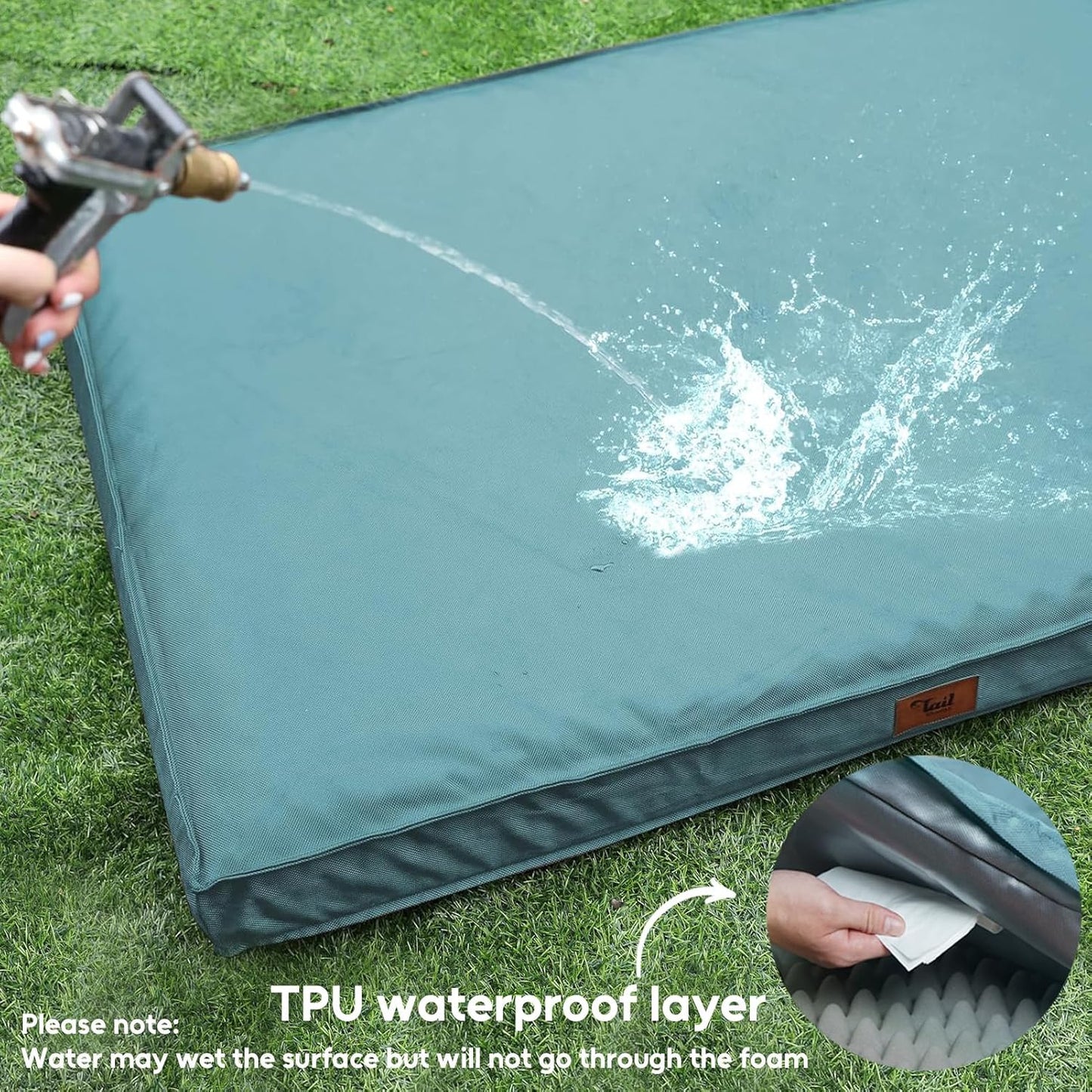 Outdoor Large Dog Bed, Waterproof Dog Bed for Large Dogs, Egg Crate Foam Pet Bed with Removable Washable Oxford Cooling Cover, Light Blue