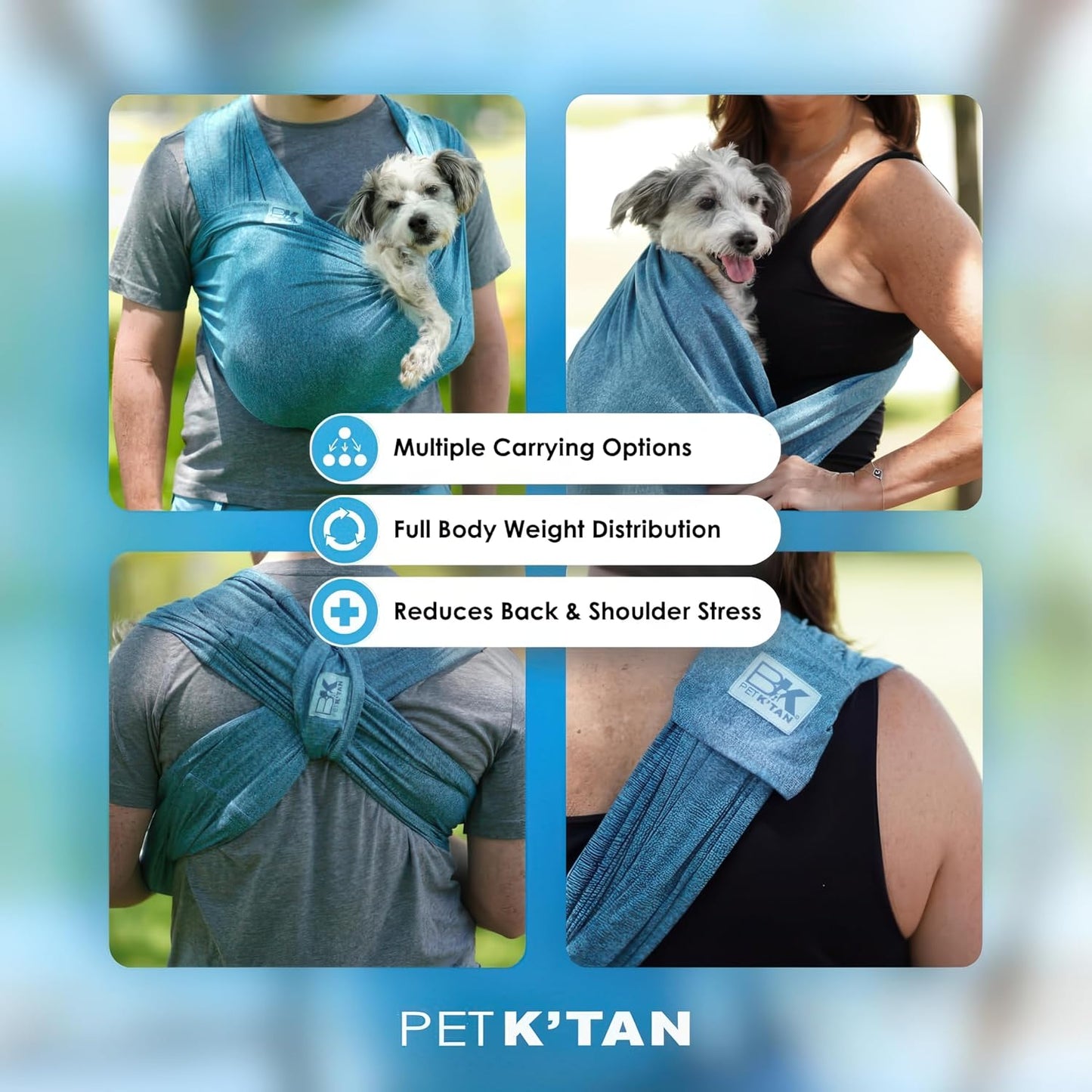 Pet K'tan Dog Sling Carrier: Hands Free for Small Dogs - #1 Pet Travel Accessory & Gift -Bond with New Puppy-Cats & Small Animals- Safe Durable Soft - Anti-Anxiety-Sized for the Human (see size chart)