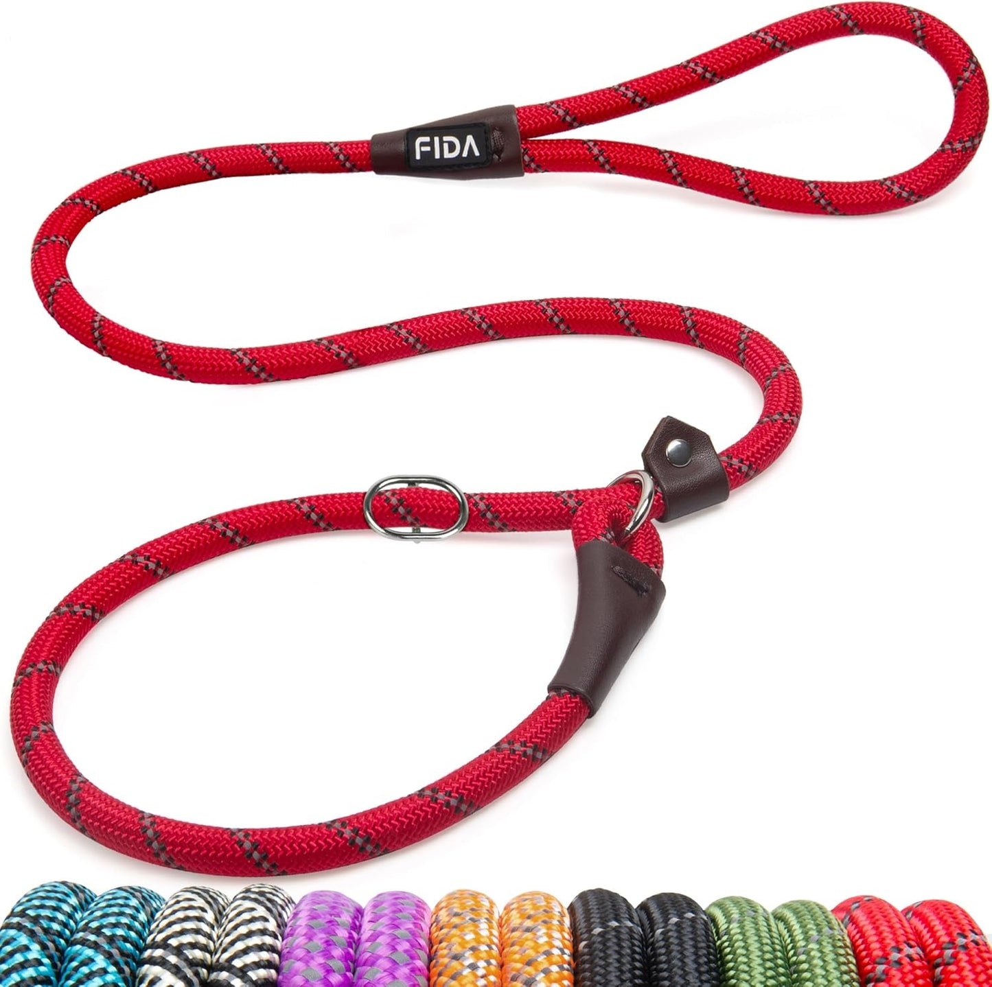 Fida Slip Leads for Dogs, 4 FT x 1/2" Dog Leash Heavy Duty Comfortable Strong Rope Lead for Large, Medium Dogs, No Pull Pet Training Leash with Highly Reflective,Red