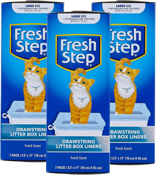 Fresh Step Drawstring Large Litter Box Liners | Heavy Duty Liners for Cat Litter Box | Scented & Unscented Available | Quick & Easy Cleanup, Scented, Large - 3 Pack
