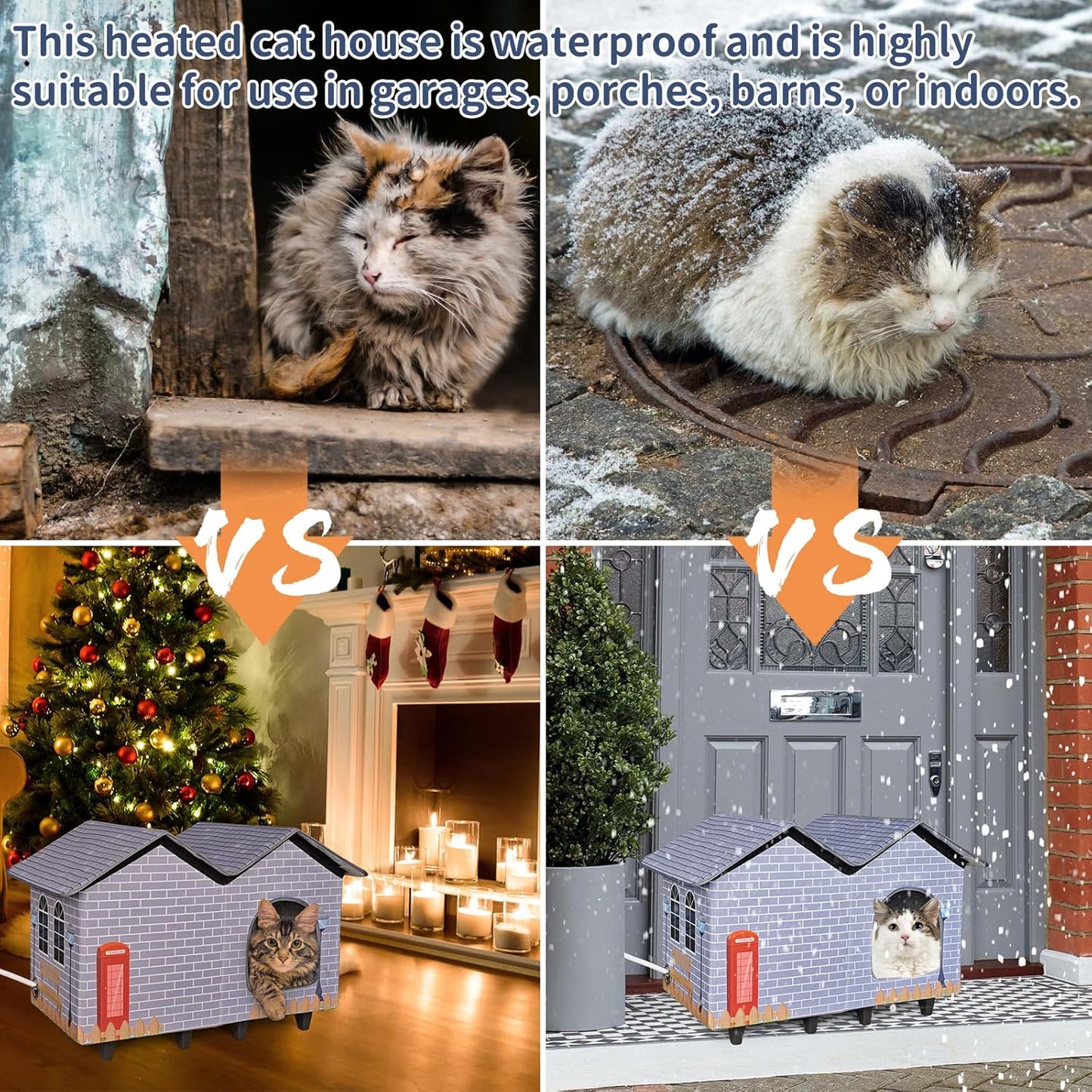 NAMOTEK Heated Cat Houses for Indoor/Outdoor Cats with Elevated Heated Cat Bed Providing Safe Feral Cats, Easy to Assemble Large (23" x 13" x 18")