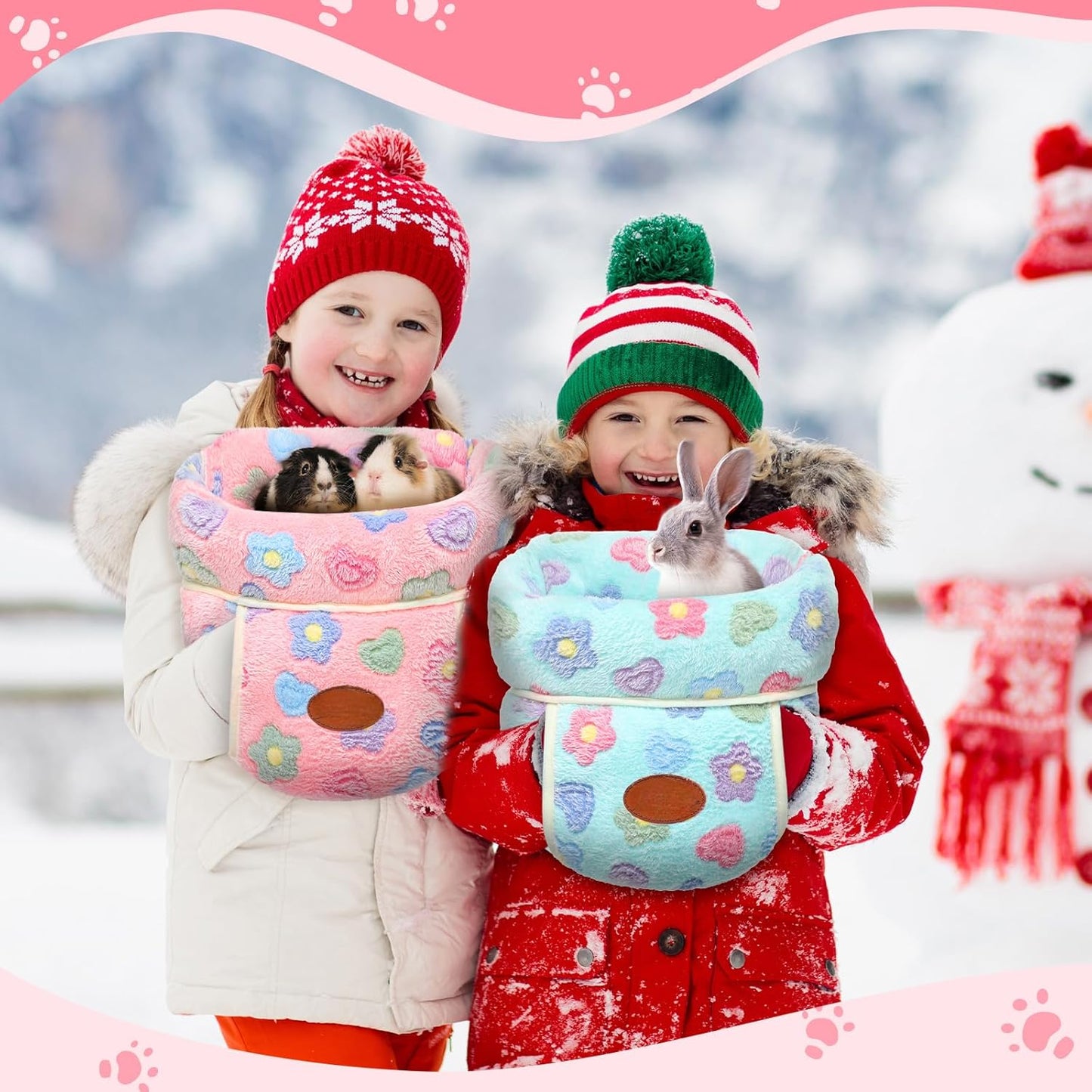 Wenqik 2 Pcs Guinea Pig Hideouts Washable Bunny Bedding Cuddle Warm Small Pet Sack Supplies Portable Pet Carrier Cage Nest Guinea Pig Accessories for Cage(Green, Pink,Flowers)