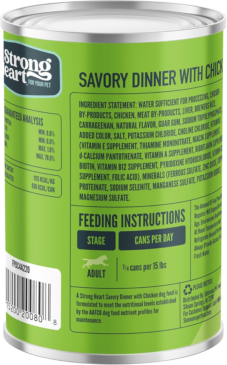 A Strong Heart Wet Dog Food, Savory Dinner with Chicken - 22 oz Cans (Pack of 12), Made in The USA with Real Chicken
