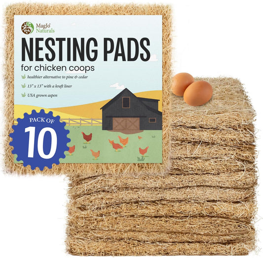 MagJo Premium Aspen 10 Pads Excelsior Nesting Liners (10 Pads), chicken bedding for nesting box, nesting pads box liners, chicken bedding for coop, chick bedding, USA Grown & Sustainably Harvested