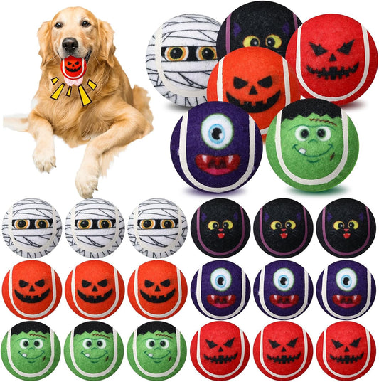 Civaner 18 Pcs Halloween Dog Toys Bulk, 2.5 Inch Squeaky Tennis Balls for Small Medium Large Dogs Pets Puppy Chew Teething Toy Interactive Training Gifts Xmas Stocking Stuffers
