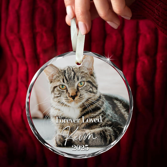 Personalized Cat Memorial Ornament - Custom Photo Keepsake for Christmas, Loss of Pet Gift from Family - Honor Forever Loved Furry Friend - Crystal Glass Ornament 2025