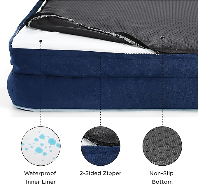 Bedsure Orthopedic Dog Beds for Small Dogs - Washable Small Dog Cat Bed Waterproof, Comfort Pet Couch Sofa with Washable Removable Cover, Pets Bed with Nonskid Bottom, Blue Navy, 24"