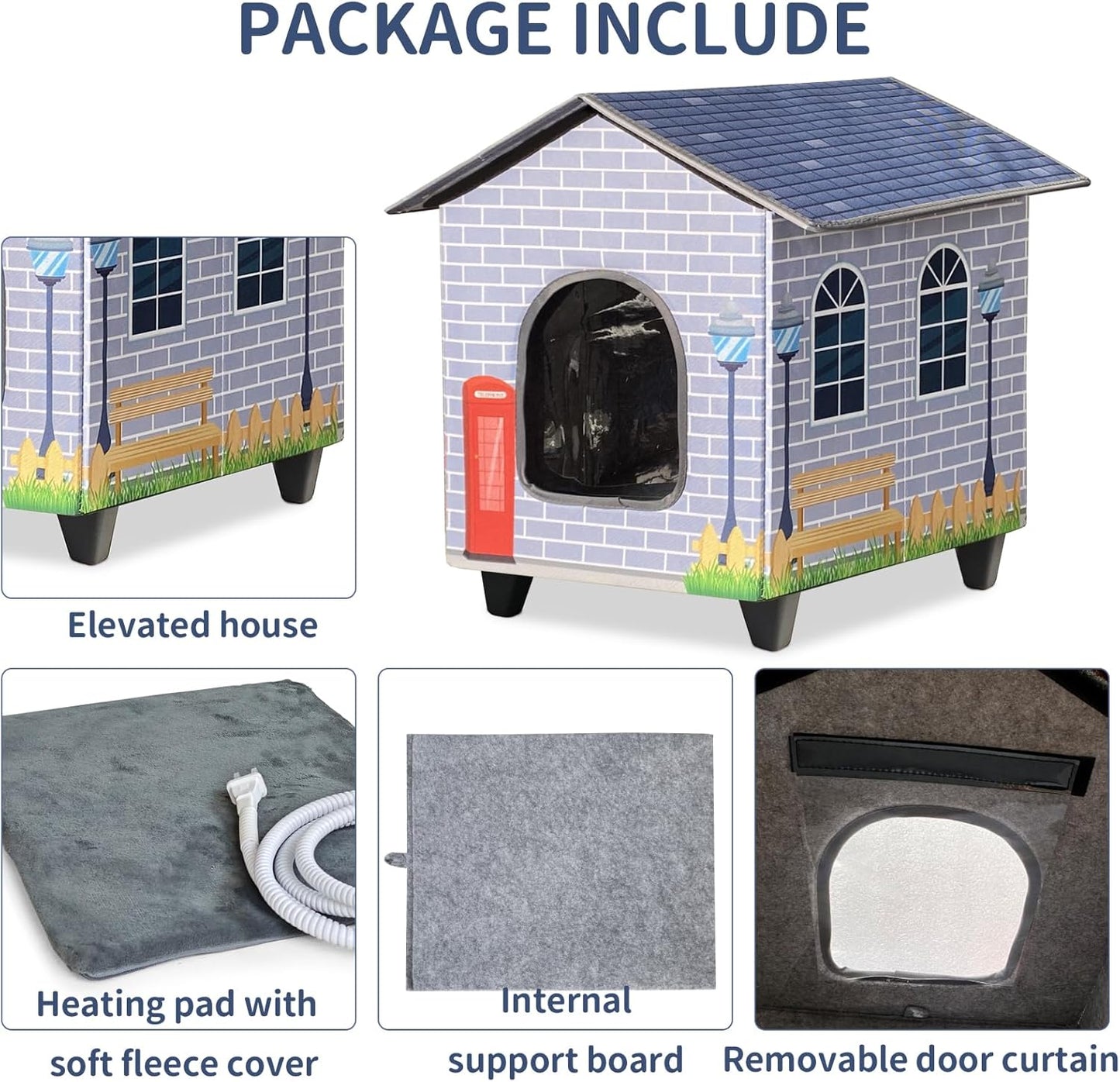 NAMOTEK Heated Cat Houses for Indoor/Outdoor Cats with Elevated Heated Cat Bed Providing Safe Feral Cats, Easy to Assemble Small(15" x 13" x18)