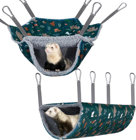 Bienbee 2 Pcs Ferret Rat Hammock Set for Cage Washable Guinea Pig Hideout Bed Soft Small Animal Hammock Tunnel Toys Ferret Cage Accessories for Hedgehog Sugar Glider Squirrel Hamster