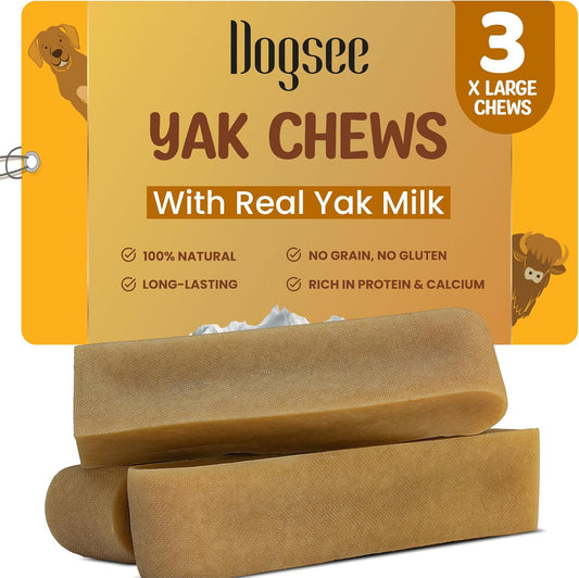 Dogsee Original Himalayan Yak Cheese Chews 1lb (XL - 3 Pieces) | Rawhide-Free | Long-Lasting | Fights Plaque & Tartar | Supports Dental Health
