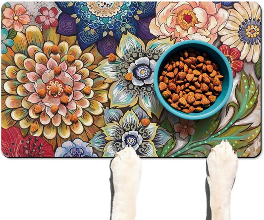 Absorbent Pet Dog Bowl Mat for Food and Water, Pet Cat Food Feeding Mat with Non Slip Rubber Backing, Dog Food Mats for Floors Waterproof, 16"x24"