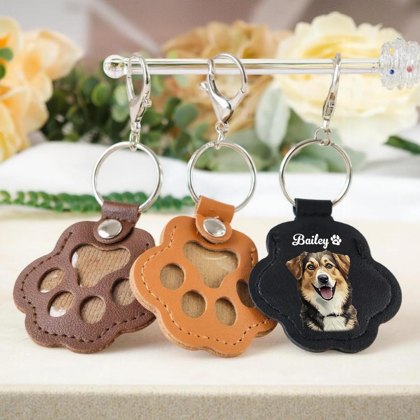 Custom Pet Hair Memorial Keychain – Personalized Dog Cat Fur Keepsake Capsule, Leather Pouch Pet Remembrance Gift, Pet Loss Memory Holder