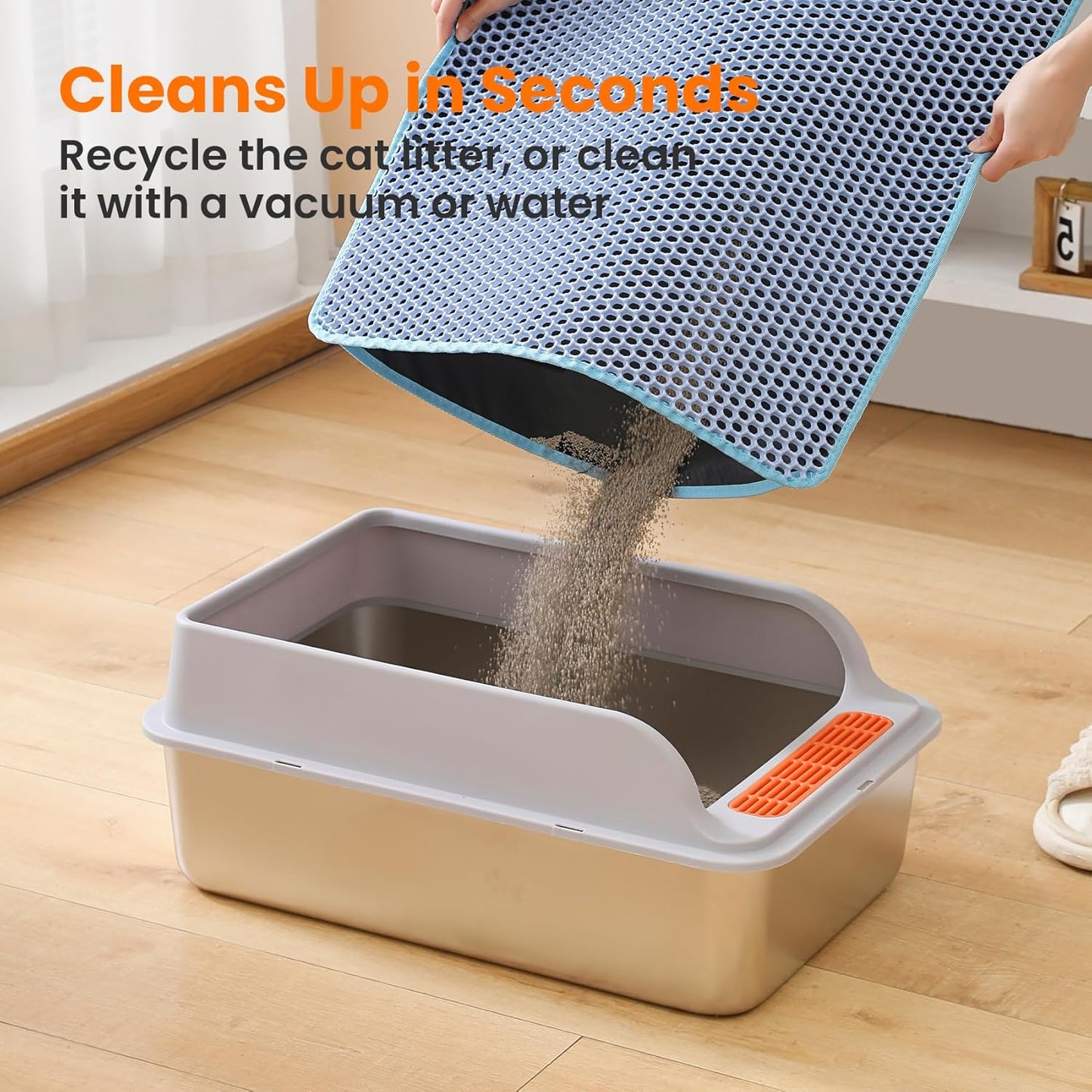 Jumbo Cat Litter Mat, 46x26 Inches Double Layer Honeycomb Litter Trapping Mat, Non Slip Waterproof Urine Proof Extra Large Cat Litter Box Mat, Kitten Supplies and Essentials, XXL, Blue