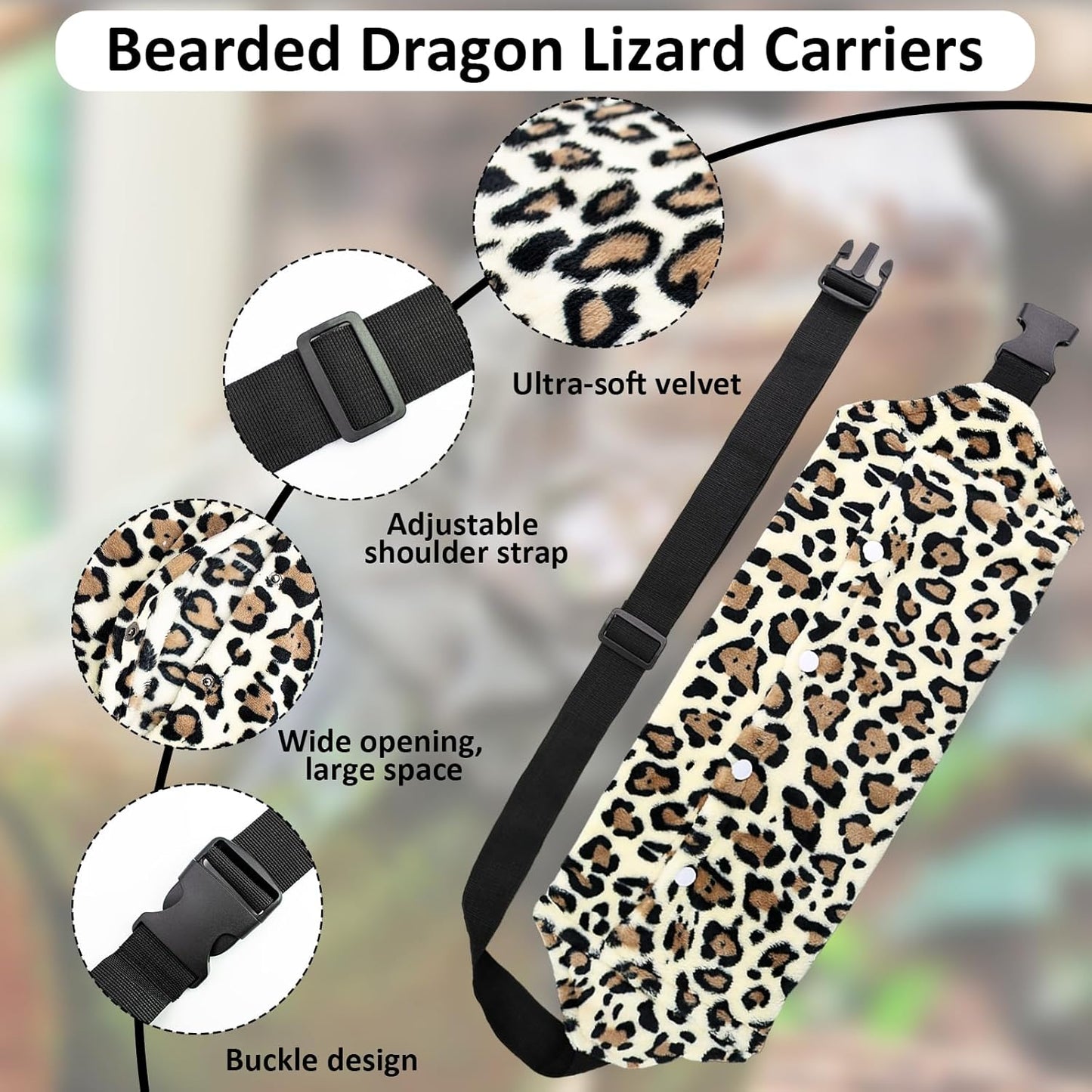 Bearded Dragon Leash and Harness Set, Bearded Dragon Accessories(Include Leopard Print Chest Pack, Lizard Clothing＆Leash, Small Straw Hat), Beardeds Dragon Decor Suit for Outdoor Travel