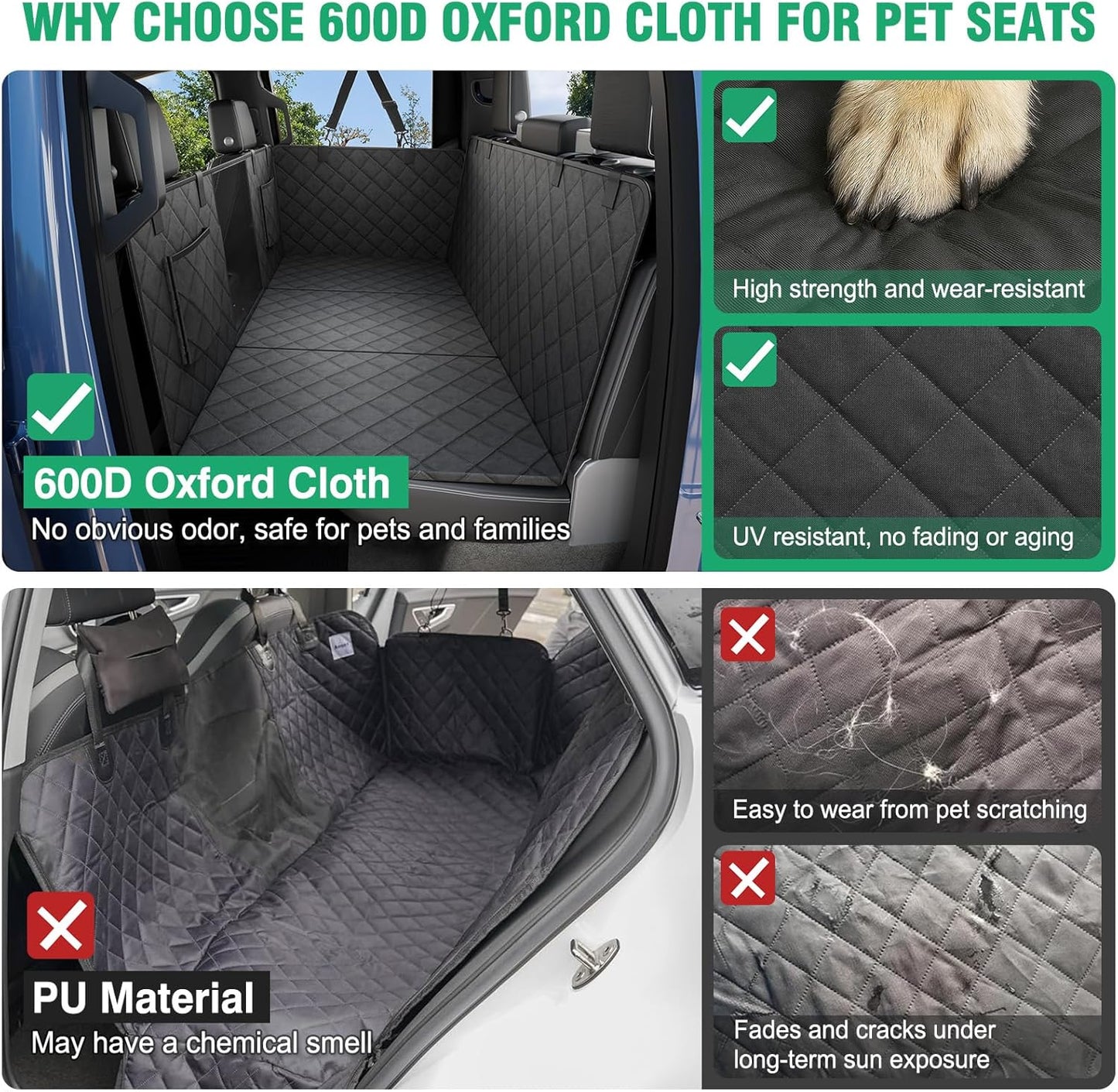 HOCHO Dog Seat Cover for Back Seat Extender, Upgraded Hard Bottom +65% Space 400LBS Holding Dog Seat Cover for Truck/SUV Jeep F150 Silverado RAM1500 GMC Tundra Titan