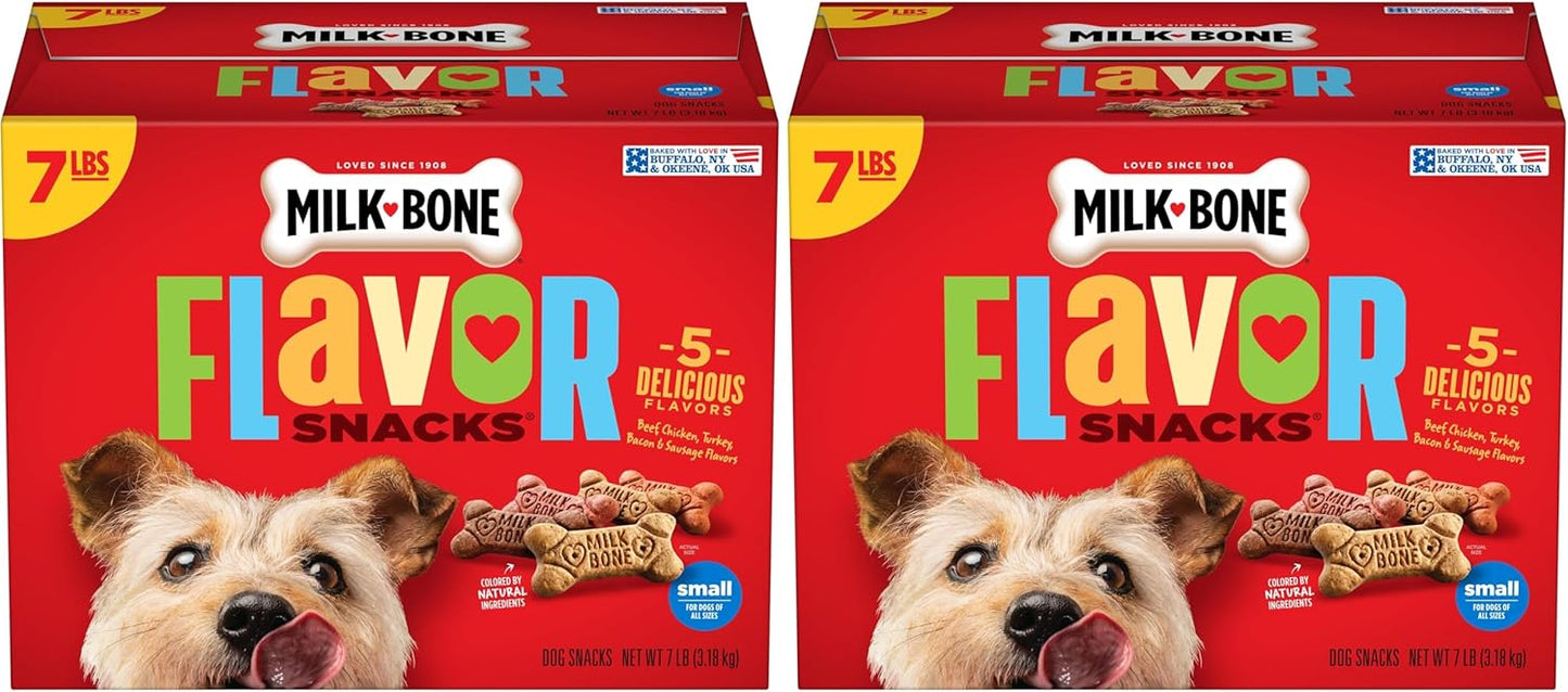 Milk-Bone Flavor Snacks Dog Treats, Small Biscuits, Crunchy Texture Helps Reduce Tartar 14lbs (2 Pack of 7lbs)