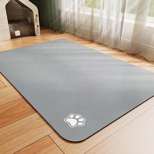 Pet Feeding Mat - Absorbent Dog Mat for Food and Water, No Stains Cat Bowl Mat, Easy to Clean Pet Placemats, Quick Dry Dog Water Dispenser Mat for Messy Drinkers | Paw Grey 18"x 28"