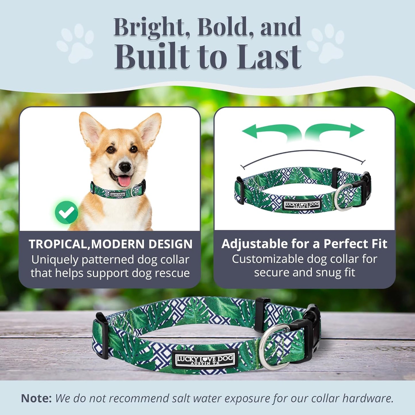 Lucky Love Dog Collar and Leash Set, Beautiful & Vivid Patterns, Easy On & Off Clasp Accessory (Blue Laguna, S Combo)