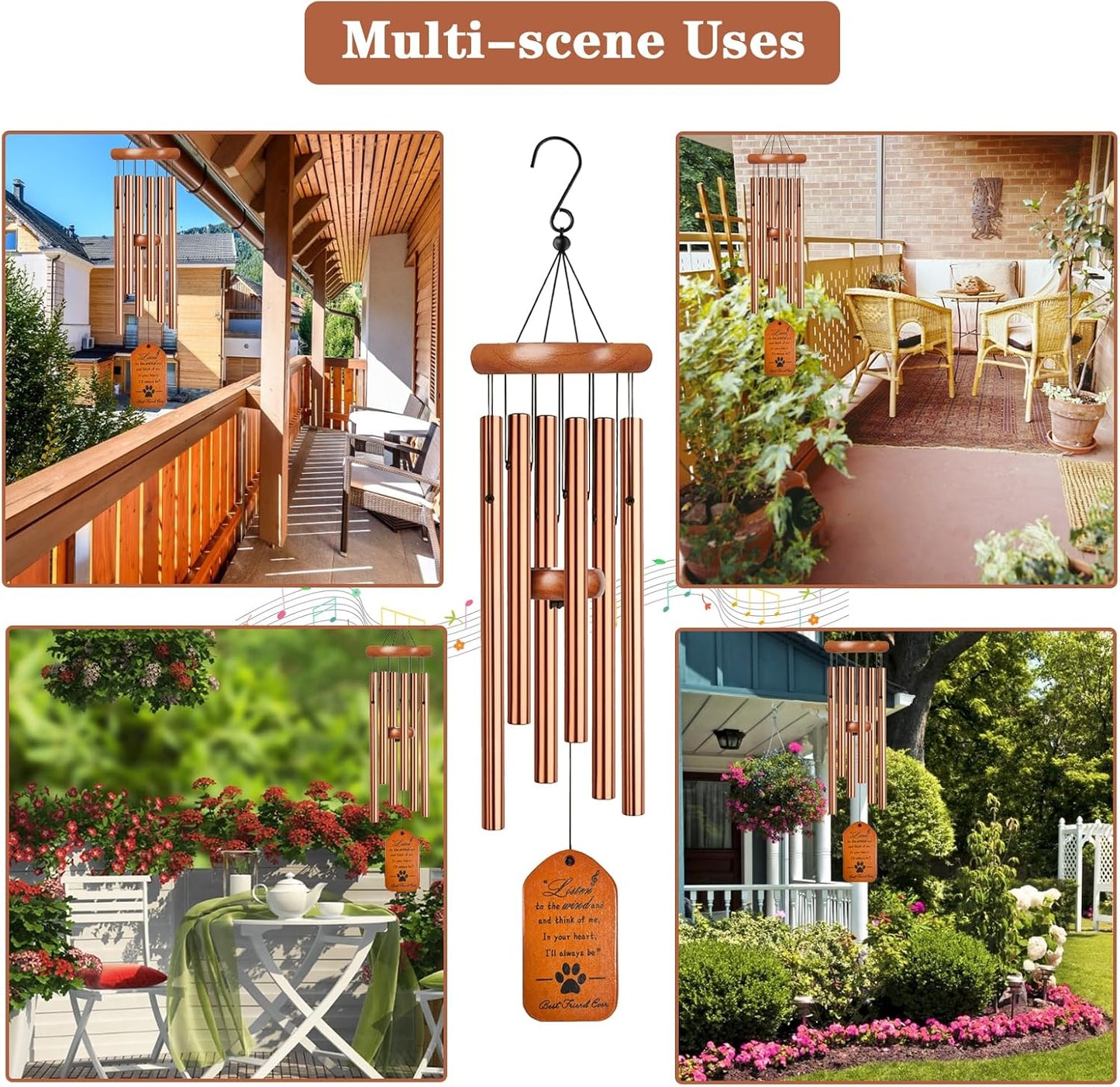 Pet Memorial Wind Chime, 28" Golden Tombstone Dog Sympathy Windchime, Pet Memorial Gifts for Loss of Dog, Pet Loss Gifts, Dog Remembrance Passing Away Gift