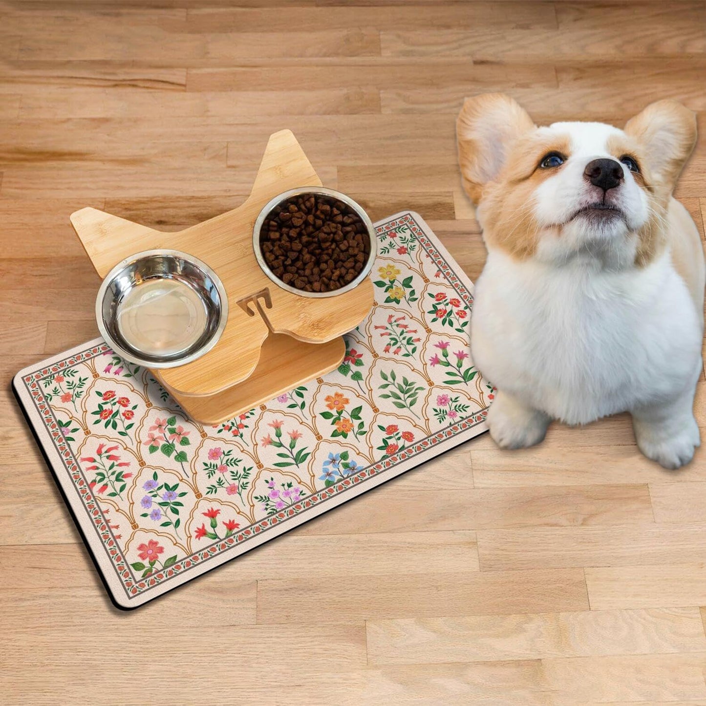 Absorbent Pet Dog Bowl Mat for Food and Water, Pet Cat Food Feeding Mat with Non Slip Rubber Backing, Dog Food Mats for Floors Waterproof, 16"x24"