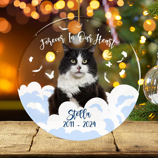 FLOCHIL Personalized Memorial Cat Christmas Ornament, Custom Cat Memorial Ornament with Name Photo, Pet Memorial Ornament, Gift for Pet Lovers