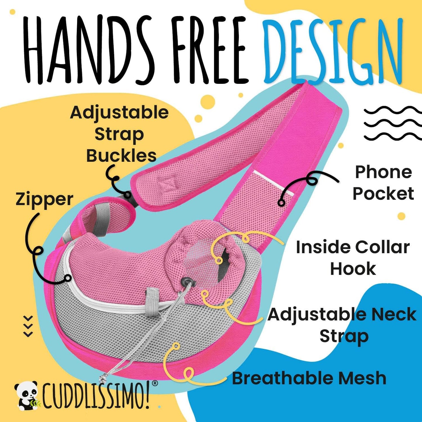 Pet Sling Carrier - Carefully Sized for Teacup & Toy Breed Puppies & Cats (Under 6lb) - Soft Pouch for Small Dogs, Yorkies, Chihuahuas - Ideal for Hands-Free Travel & Walks (Pink)