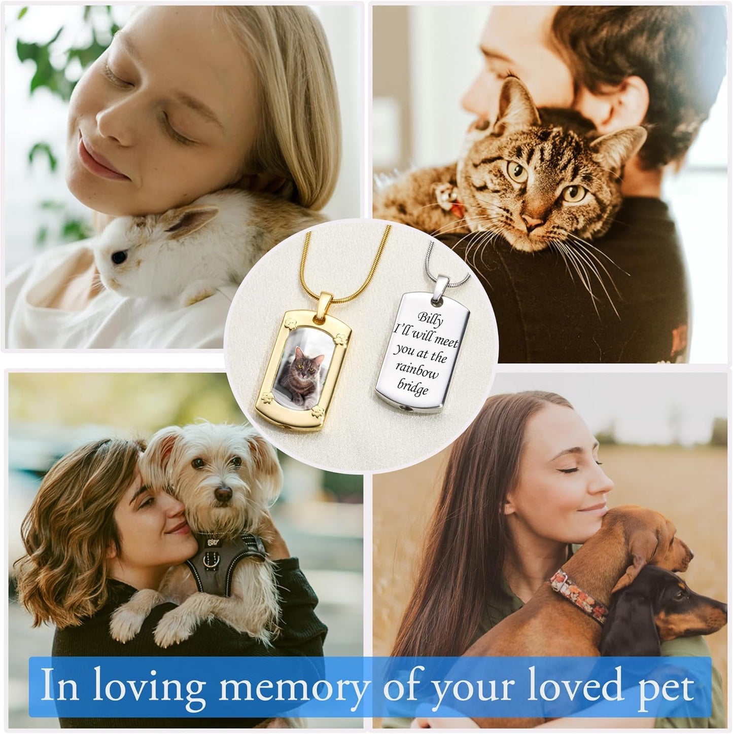 Fanery Sue Personalized Pet Ashes Necklace for Dog Cat Custom Photo&Text Pet Loss Sympathy Gift Cremation Jewelry