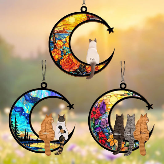 Personalized Cat Memorial Suncatcher – Custom Suncatcher with Name and Breed for Up to 3 Pets, Sympathy Gift for Pet Loss, Memorial Gift for Cat Lovers
