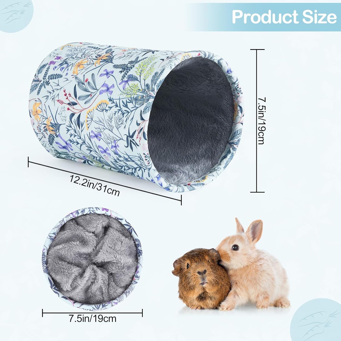 Glittme Guinea Pig Tunnel Washable Guinea Pigs Hideout Portable Rabbit Tunnels Soft Ferret Tunnel for Playing Resting Guinea Pig Accessories for Hedgehogs, Hamster, Flowers and Leaves
