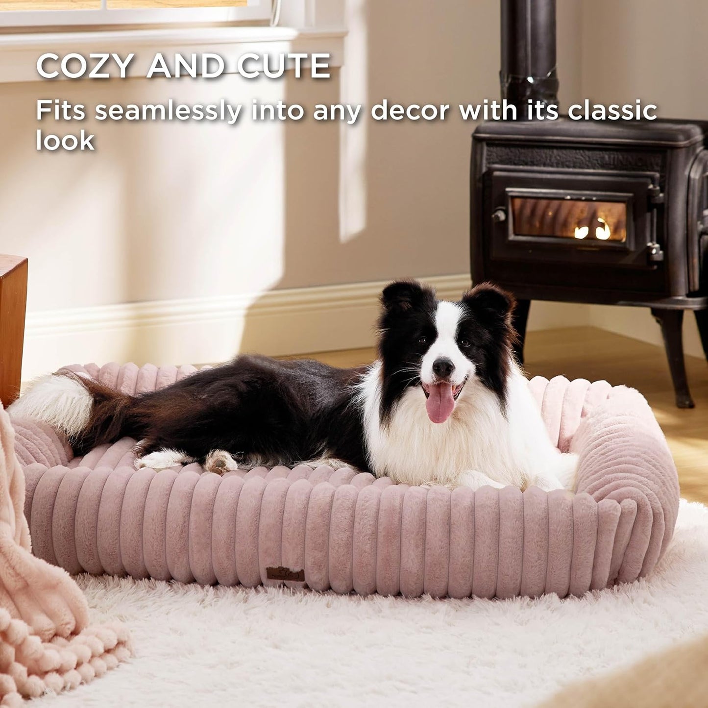 Bedsure Cute Dog Bed for Extra Large Dogs - Washable Furry Puppy Beds, Rectangle Orthopedic XL Pet Beds with Removable Zipper Cover, 43x30x8inches, Blush Pink