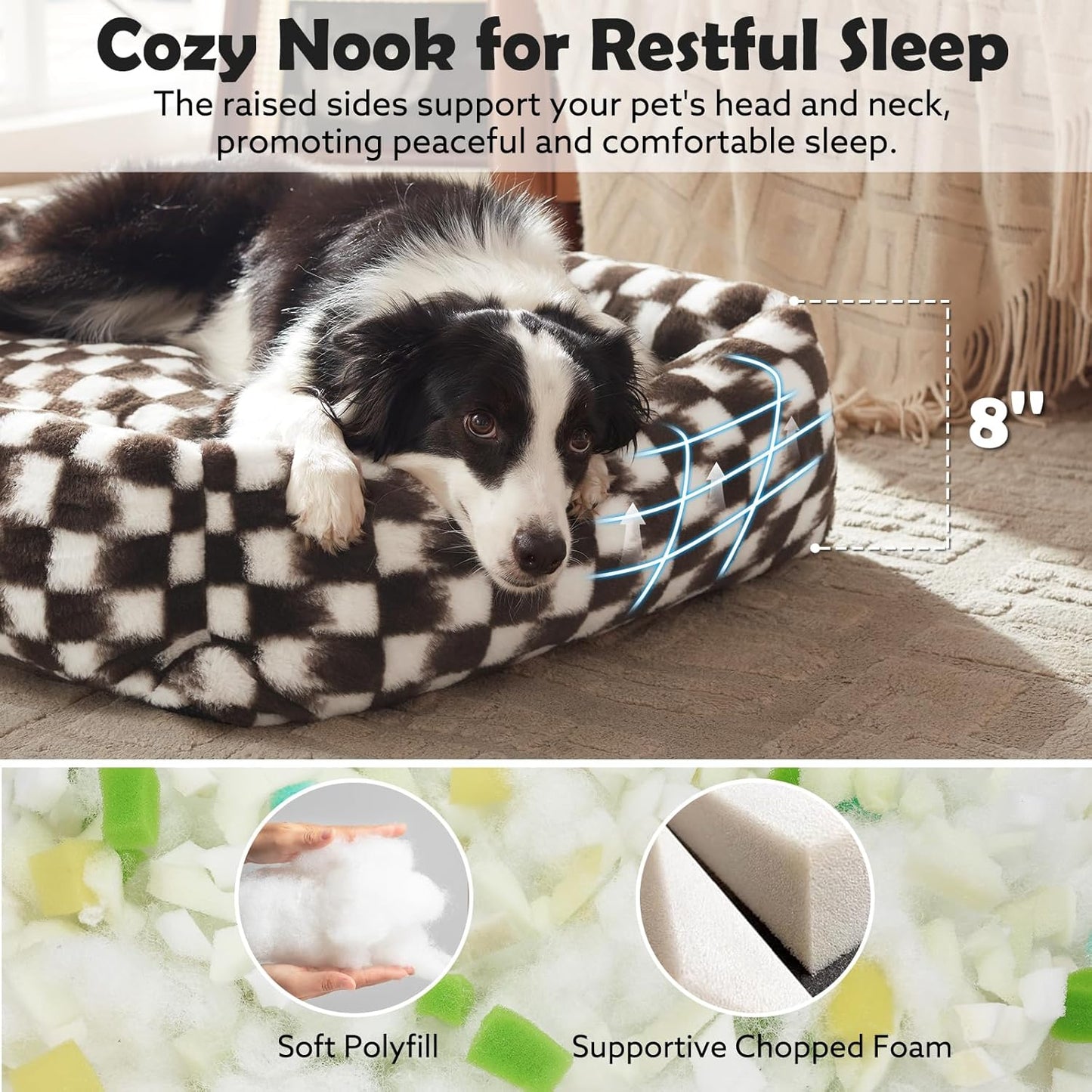 JOEJOY Dog Bed Medium Size Dog, Rectangle Washable Orthopedic Corduroy Fleece Pet Bed with Removable Zipper Cover, Cute Soft Calming Puppy Bed with Non Skid Bottom