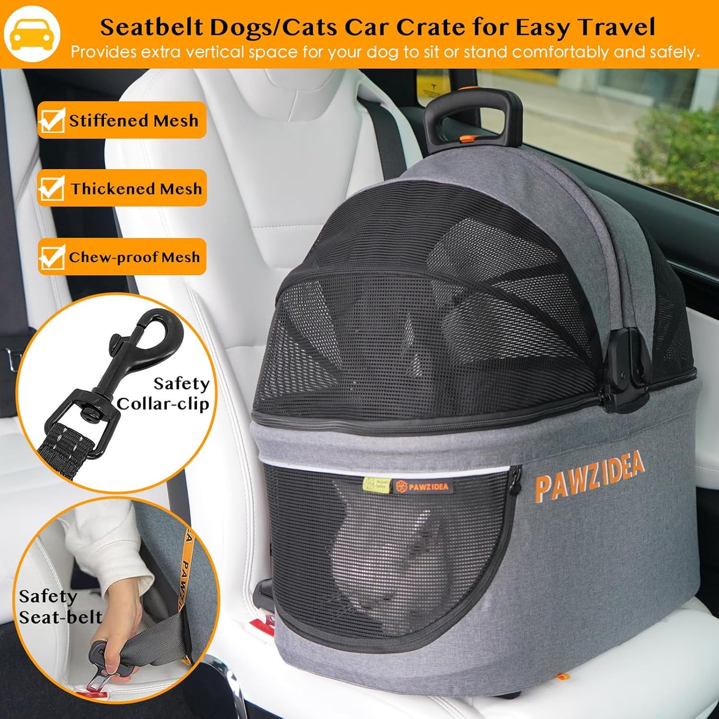 PAWZIDEA Pet Stroller 4 in 1, Dog Strollers with Detachable Carrier No-Zip Canopy, Portable Pet Crate for Car Seat Travel, Foldable & Lightweight Jogger for Small/Medium Dogs and Cats, Storage Basket