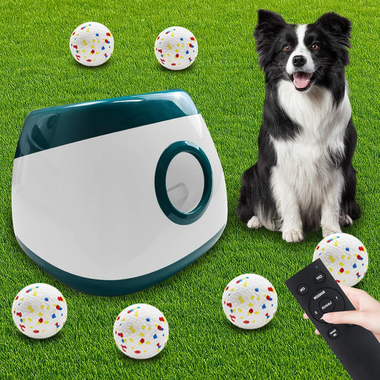 Automatic Dog Ball Launcher, Upgraded Interactive Dog Balls Thrower with 3 Distance 29Ft-79Ft, Remote Control Ball Launcher for Medium&Large Dogs, 6 Etpu Balls Included (Dark Green)