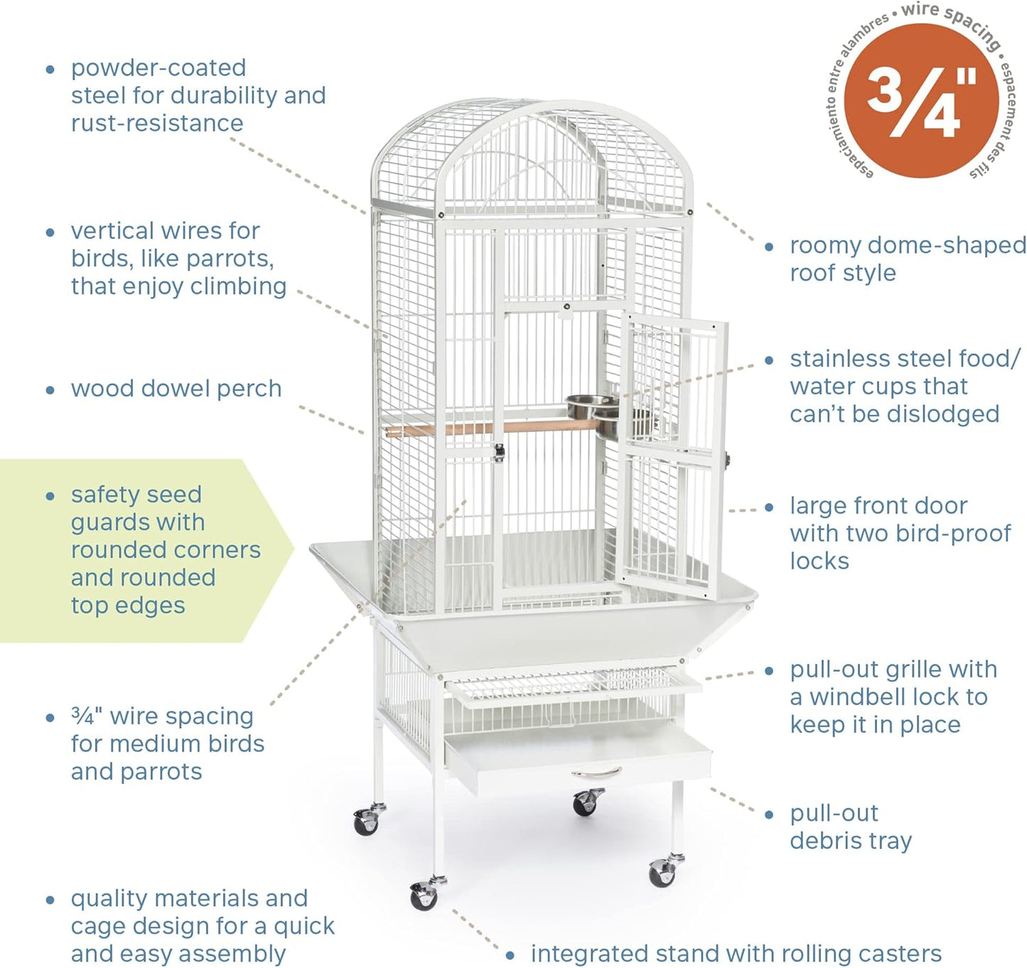 Prevue Pet Products 34512 Dometop Bird Cage, Small, Chalk White