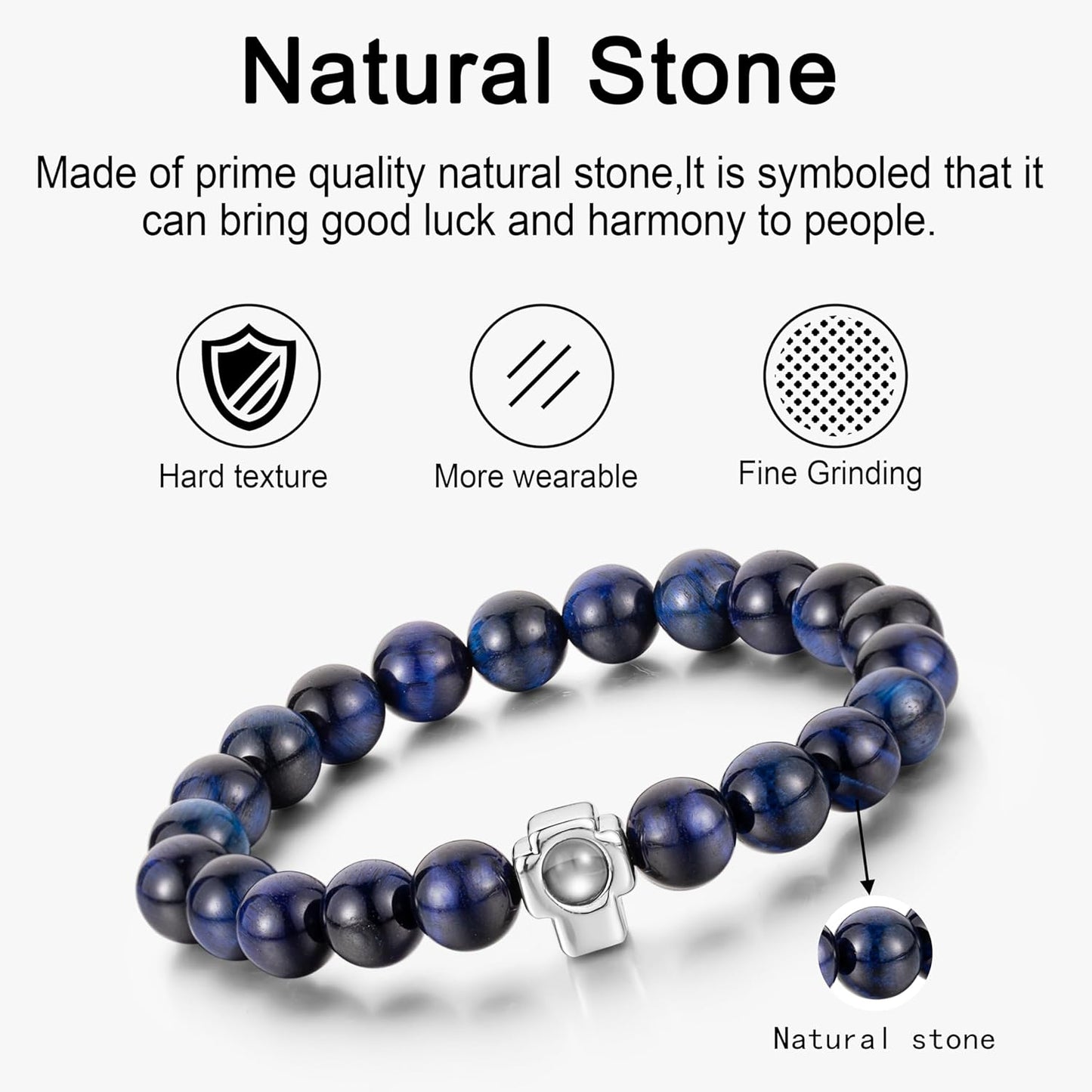 EMIRISTIC Custom Photo Bracelet - Personalized Picture Natural Stone Cuban Chain Bracelet - Any Special Day Gifts