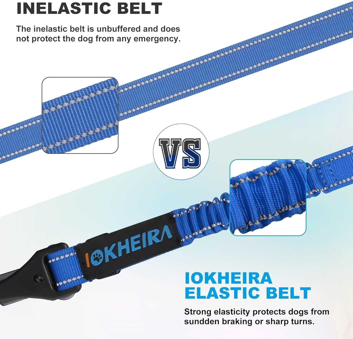 IOKHEIRA Dog Seat Belt 3-in-1 Car Harness for Pets Adjustable Safety Seatbelt Nylon Reflective Bungee Fabric Dog Car Harness with Clip Hook Latch & Buckle, Swivel Zinc Alloy Carabiner (Bule)